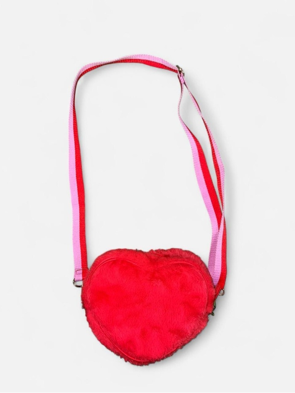 Fuzzy Heart Crossbody Bag - Red with Pink Strap